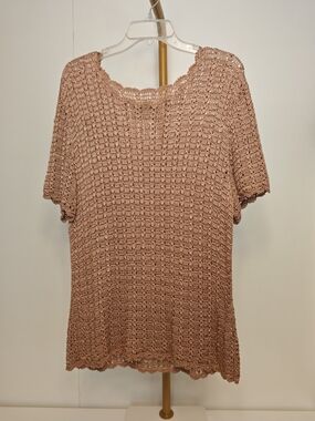 Earthy Whimsigoth Vintage Crochet Knit Tee Dusty Rose Scalloped Hem Size Large